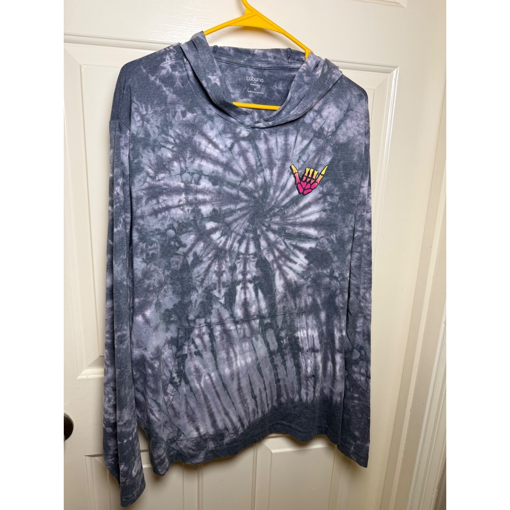 Cabana by Crown & Ivy Mens XL Grey Tie Dye Skeleton Shaka Hand Graphic Hoodie